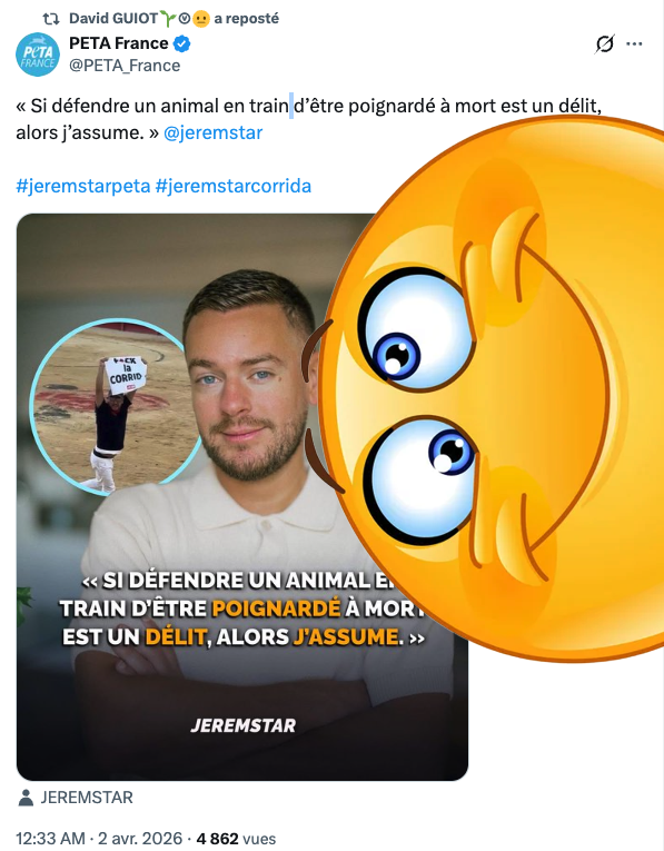 FrancAller_info's tweet image. Ton délit, mon chou, c'est juste d'être allé emmerder des gens pour avoir tes 5mn de buzz. 

Te prends pas pour Dian Fossey, steup' 🤡

#JeremStar #Corrida #Nîmes
#Antispécisme #Vegan #Gesticulations 

les zozos : 
x.com/PETA_France/st…