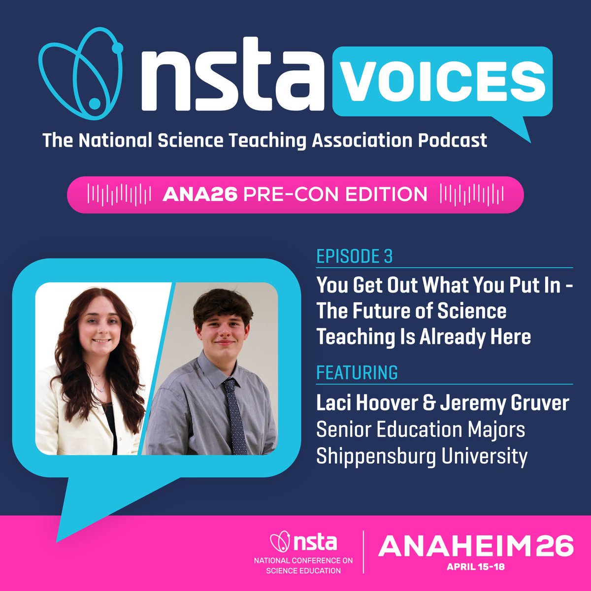 NSTA's tweet image. The future of science teaching is already here 🎧

Hear from two future educators on building student connections, hands-on learning, and preparing for the classroom in 2026—part of the Ana26 pre-con podcast series.

Listen: bit.ly/4bMAw4m

#STEMEducation #NSTAspring26