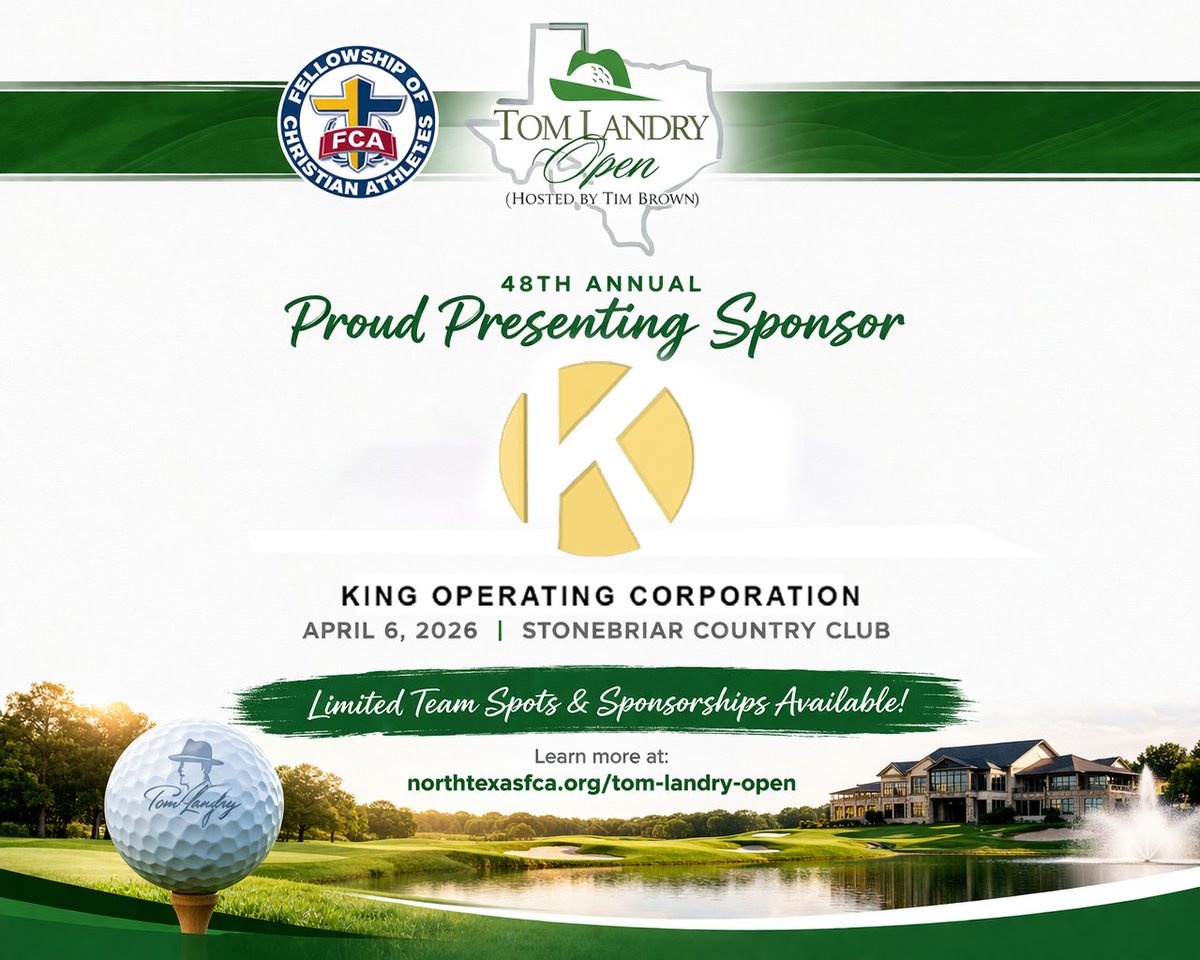 King Operating is proud to serve as the Presenting Sponsor of the 48th Annual FCA Tom Landry Open at Stonebriar Country Club on April 6, 2026.
<a href="/northtexasfca/">North Texas FCA</a> is a great cause, and we’re honored to support this event. 
Learn more: na2.hubs.ly/H04FF_L0