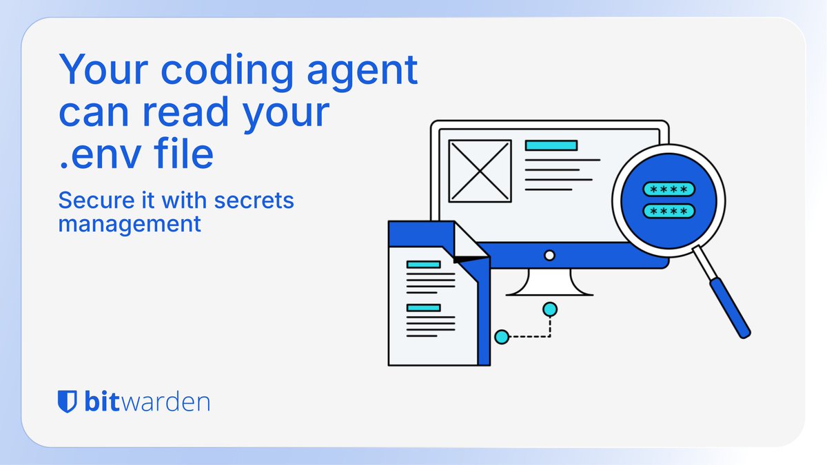 Bitwarden's tweet image. Have you ever experienced an AI agent accessing credentials without explicit permission to do so? Learn how to securely grant agent access to #development secrets using end-to-end encryption. btwrdn.com/4m4dFoh