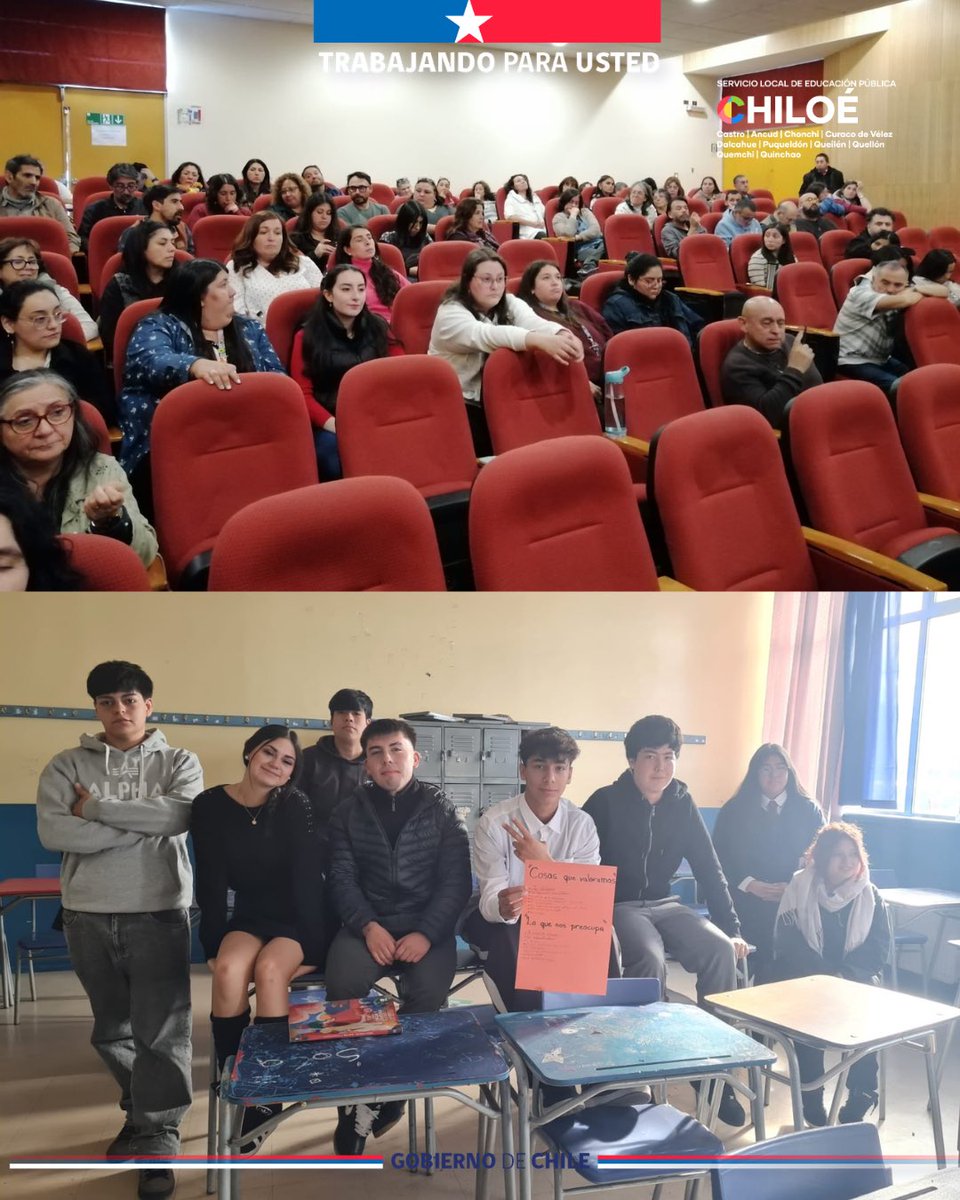 ➡️ Jornada de reflexión educativa realizada en el Liceo Galvarino Riveros Cárdenas de la comuna de Castro, la cual involucró en la jornada de la mañana la activa participación de estudiantes y en la tarde de funcionarios.