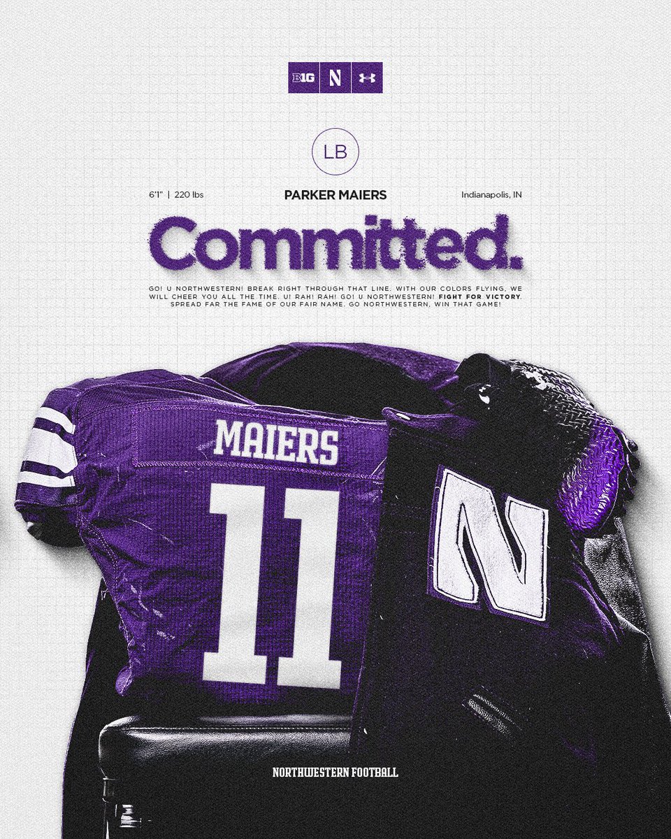 I am happy to announce that I am flipping my commitment to <a href="/NUFBFamily/">Northwestern Football</a>. Very excited to continue my academic and athletic career at the next level!!! 100% Committed! 
<a href="/BJPSFootball/">Brebeuf Football</a> 
<a href="/coachcobwhite/">Jacob White</a> <a href="/Coach_McGarigle/">Tim McGarigle</a> <a href="/DavidBraunFB/">David Braun</a> <a href="/Coach_Mulford/">Sam Mulford</a> <a href="/CoachMillz_/">Millz2BeMade Training</a> <a href="/SWiltfong_/">Steve Wiltfong</a>