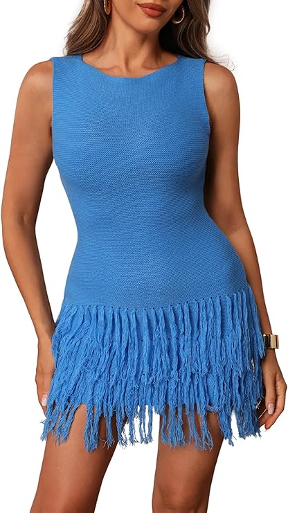 Women's Fringe Sleeveless Mini Dress Crew Neck Bodycon Knit Party Club Dress
liang9g.com/2026/04/womens…