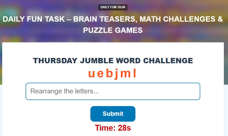Skillobox's tweet image. 🔤 Thursday – Jumble Word Challenge
Letters mixed. Mind focused 🧠
Unscramble the word and win the day!
👉 Play here: skillobox.com/2026/01/daily-…
#WordJumble #VocabularyFun #DailyChallenge #Skillobox #DailyFunTask