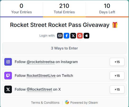 🎁 ROCKET PASS GIVEAWAY

Join the gleam below to enter 👇🏻