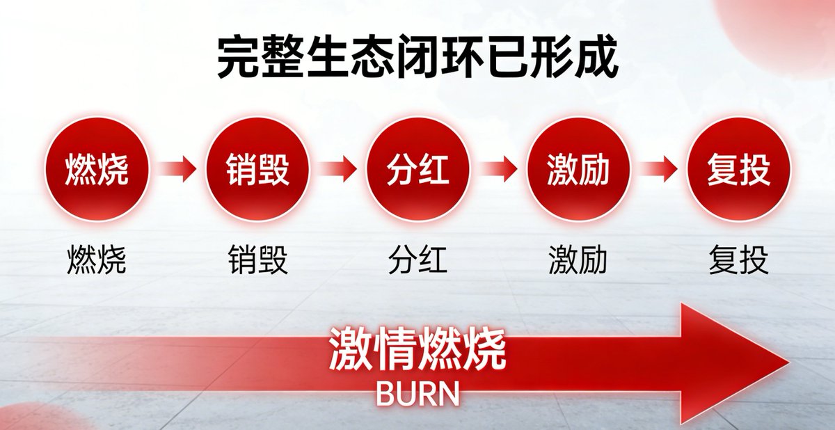 🔁 完整生态闭环已形成
｜ 燃烧 → 销毁 → 分红 → 激励 → 复投
｜ 自我驱动，自我强化
｜ 不靠外力也能健康运转

#BURN #闭环生态 #机制为王 #自动运转
