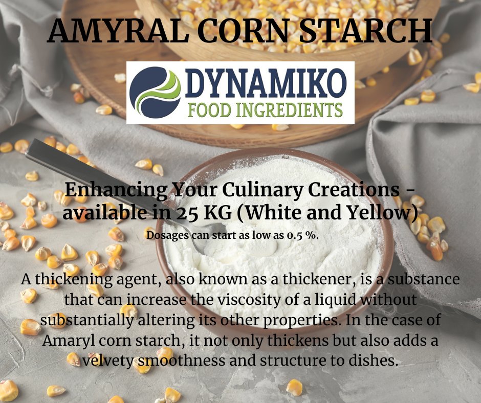 DynamikoFoodIng's tweet image. 🌽 Amyral corn starch: perfect for thickening sauces, baking, and more. 

#Amyral #CornStarch #KitchenEssential 🍲🍰

Send queries to order@dynamiko.co.za or Whatsapp 063 669 1805