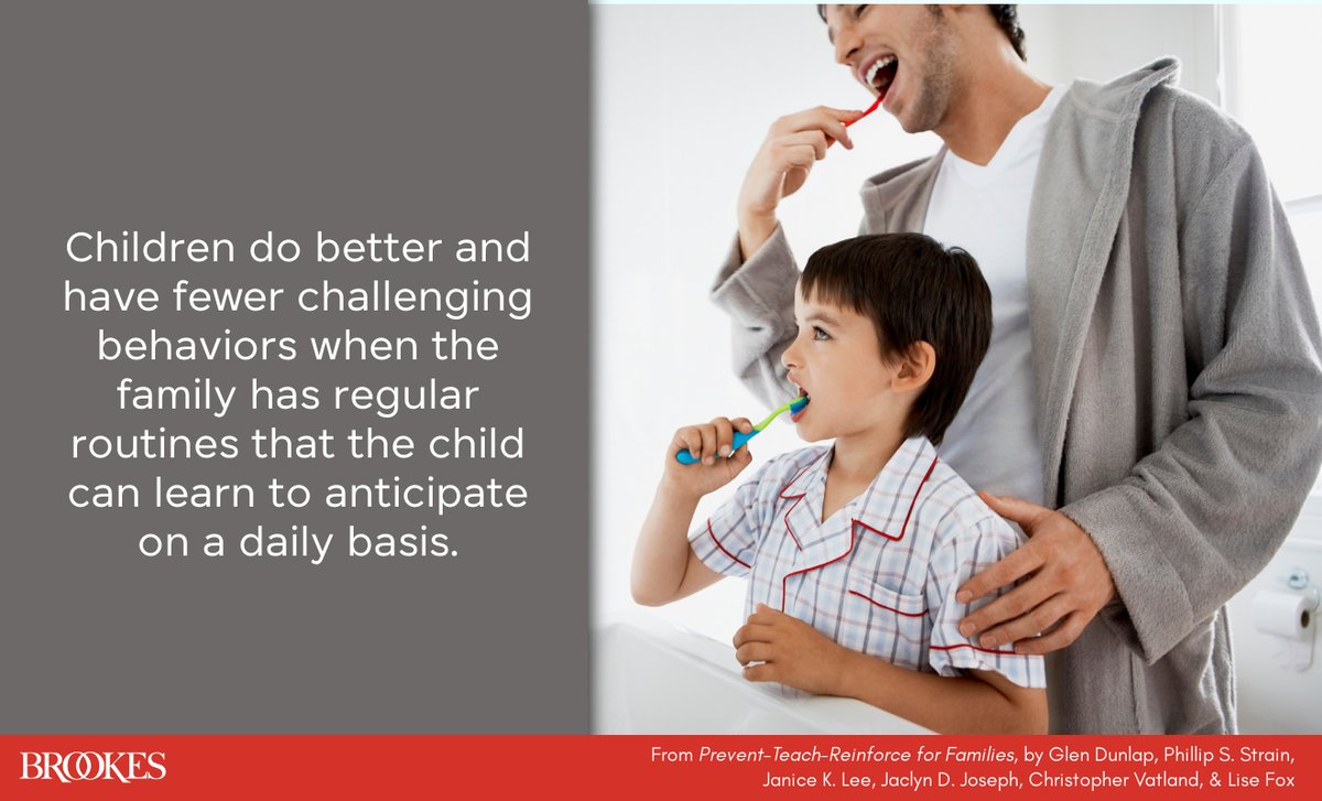 BrookesPubCo's tweet image. "Children do better and have fewer challenging behaviors when the family has regular routines that the child can learn to anticipate on a daily basis." (Quote taken from Prevent-Teach-Reinforce for Families. Learn more: monkeylink.co/88f075) #ECE #EarlyChildhood #QuoteOfTheDay