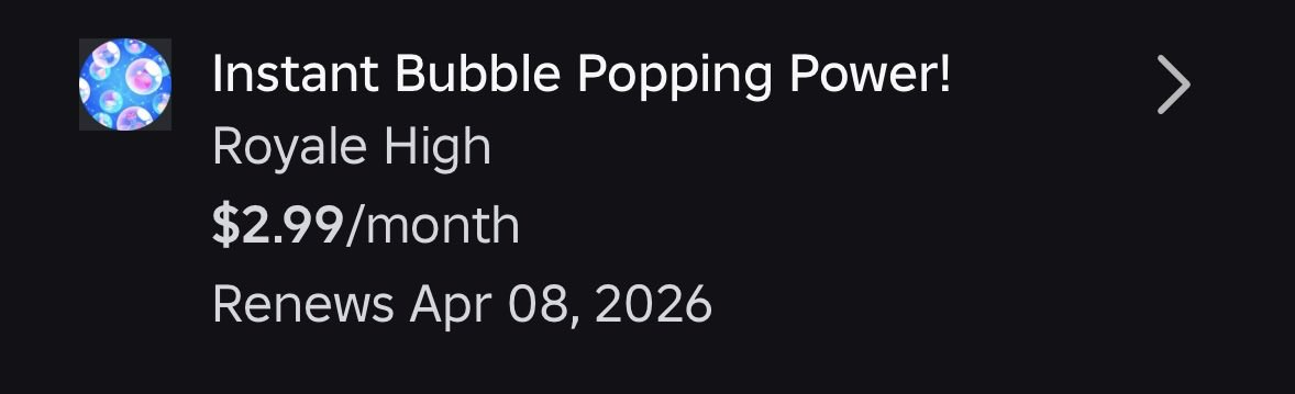 _Syd_squids's tweet photo. @RoyaleHighValks hey valks! quick question, i already own the subscription for bubble popping but its telling me i dont own it and the price increased? this was not notified to anyone who owns it so now i cant open bubbles. https://t.co/tgmPAgCxdy