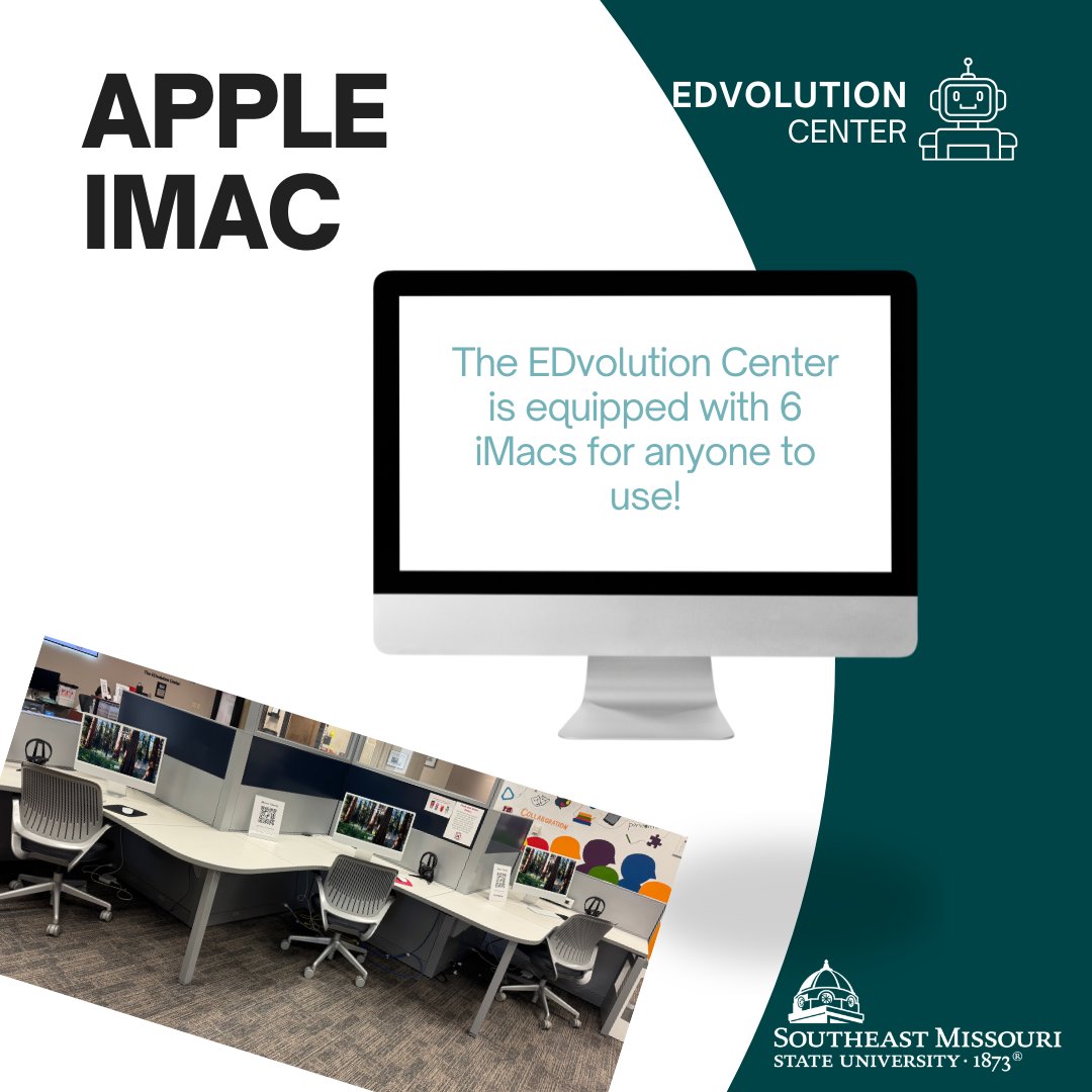 SEMO_EDvolution's tweet photo. Need a spot to work, create, or edit? 🎨

Our iMacs are ready for you at the EDvolution Center!

📌Scully 210 https://t.co/ICK24TJj9s
