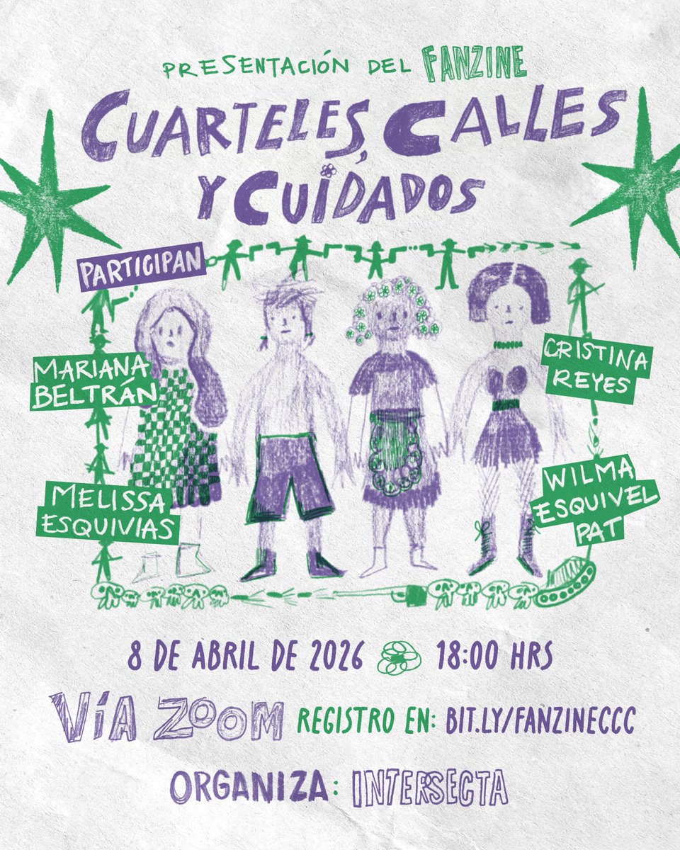 ¿De qué maneras la militarización ha modificado las violencias que viven las mujeres? Acompáñanos al conversatorio virtual del fanzine "Cuarteles, calles y cuidados", derivado de la investigación de Daniela Philipson. 
🗓️8/04 
⏰18 hrs
🔗Registro: bit.ly/FANZINECCC