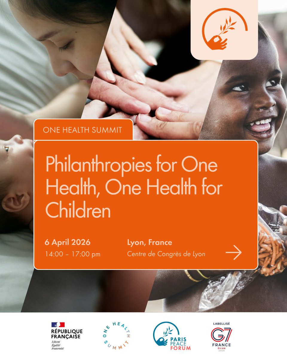 ParisPeaceForum's tweet photo. 🧑‍🤝‍🧑🌎How to place children’s health at the heart of the global agenda ?
As part of the #OneHealthSummit, the Paris Peace Forum is organizing this Monday, April 6 a high-level event entitled “Philanthropies for One Health, One Health for Children”.
👉Stay tuned
@oneplanetsummit https://t.co/QL1raUOlXm