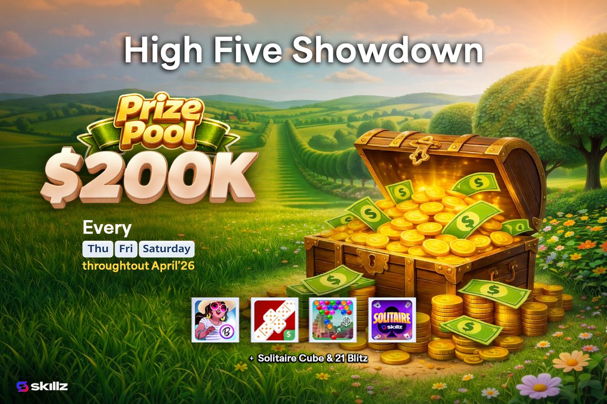 skillz's tweet image. High Five Showdown is here 💰
Compete for a share of the $200K prize pool

🗓 Every Thursday – Saturday
⏰ 10 AM PT – 10 AM PT (24-hour window)
📅 Running all April

#WinBig #MobileGaming #CashGames #Rewards #Skillz