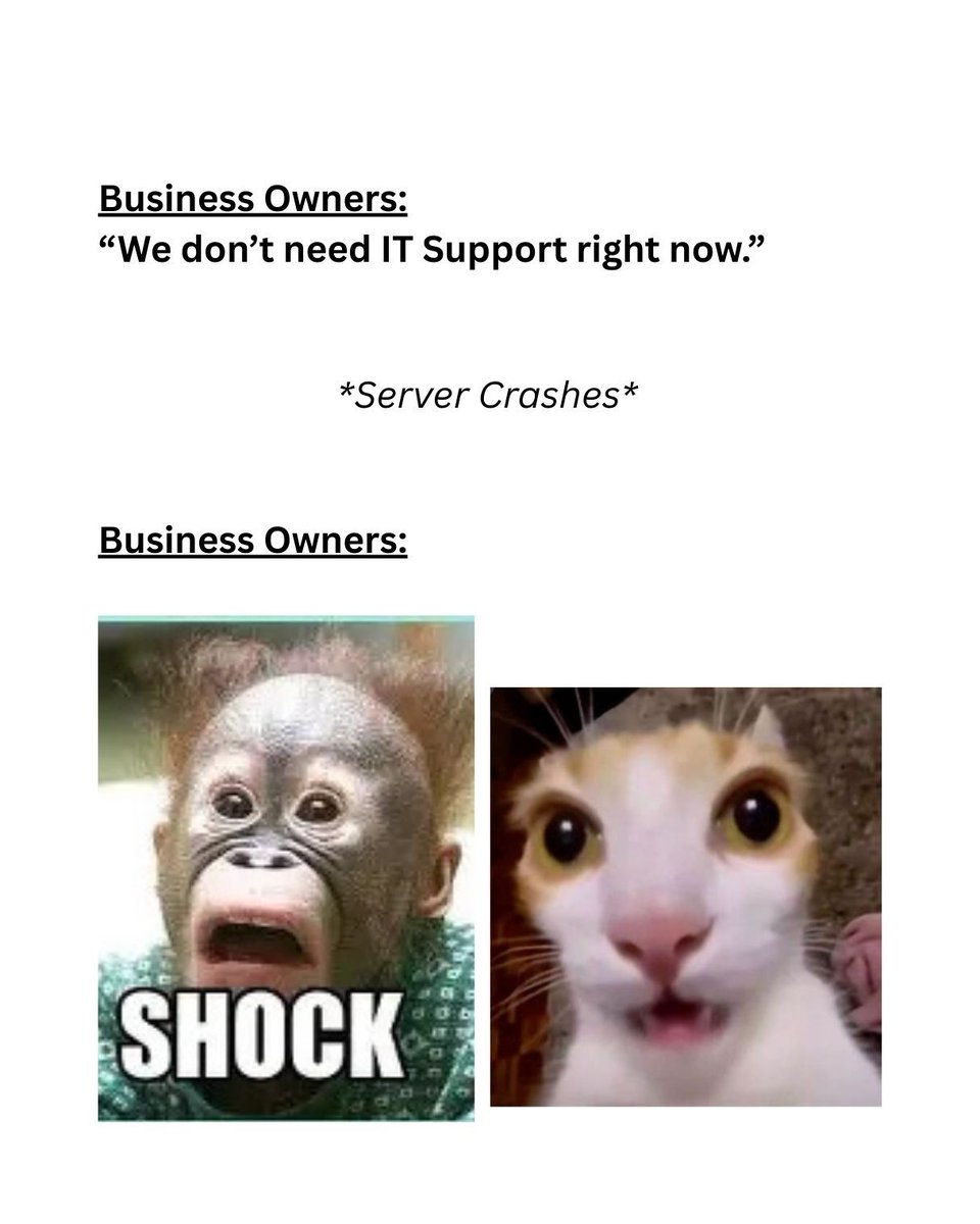 xsolutionsllc's tweet image. Reactive IT costs more than proactive IT.
That's why wise businesses choose managed services instead of break-fix support.

#ITmemes #ITSupport #Proactive #RiskManagment #MSP