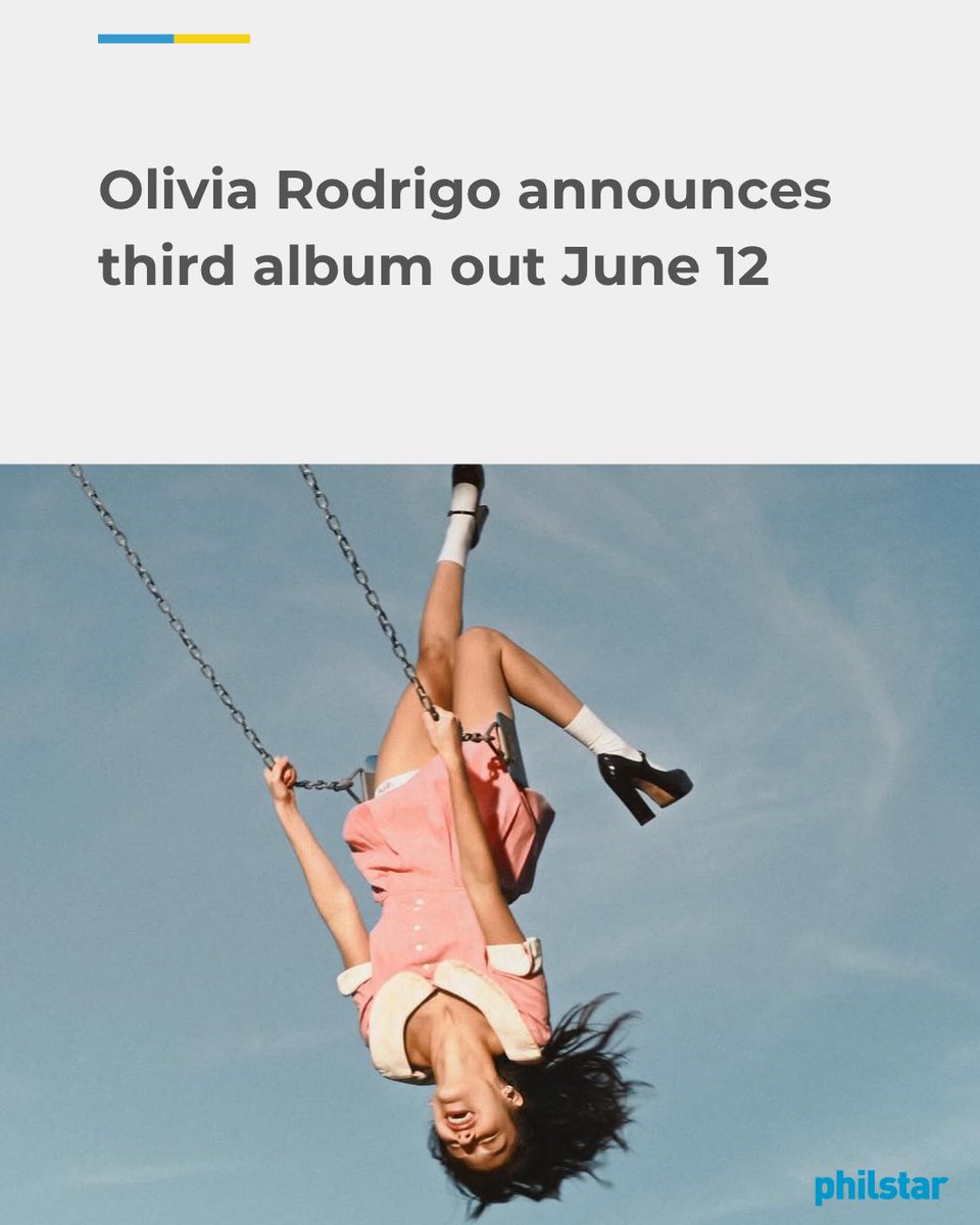 NEW ERA, NEW HEARTBREAK ANTHEMS 🥹

Olivia Rodrigo is entering a new era.

The pop star took to Instagram early Friday morning (Philippine time) to announce her third album, “you seem pretty sad for a girl so in love,” arriving June 12.

“My third album ‘you seem pretty sad for a