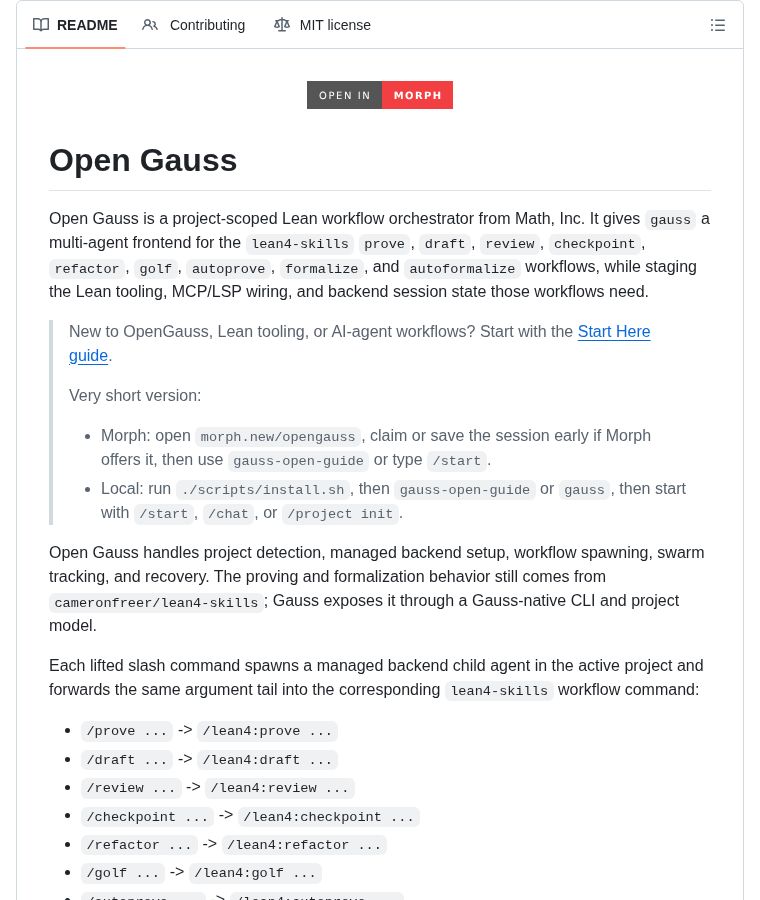 chenzeling4's tweet photo. OpenGauss — a multi-agent Lean 4 workflow orchestrator for formal math. 🔢

Prove, draft, review, formalize &amp; autoprove with AI agents. Project-scoped CLI with managed backend setup, swarm tracking &amp; recovery.

⭐ 1.1K
#OpenSource #Lean4 #FormalMath https://t.co/glZFD9zit1