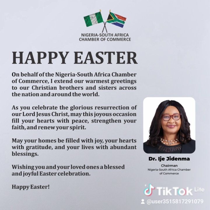 AkinyodeOlugben's tweet photo. HAPPY EASTER GREETINGS FROM NSACC CHAIRMAN, DR IJE JIDENMA https://t.co/cRuQuDFcnt