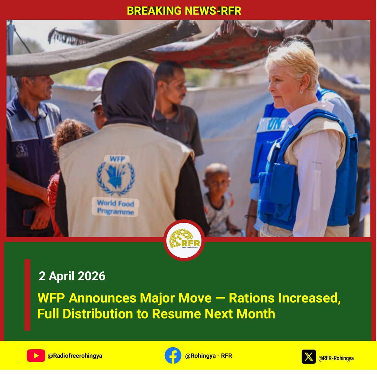 🔴 Breaking: WFP increases rations! Full distribution to resume next month for refugees, restoring previous levels. 

#WFP #Refugees #FoodAid