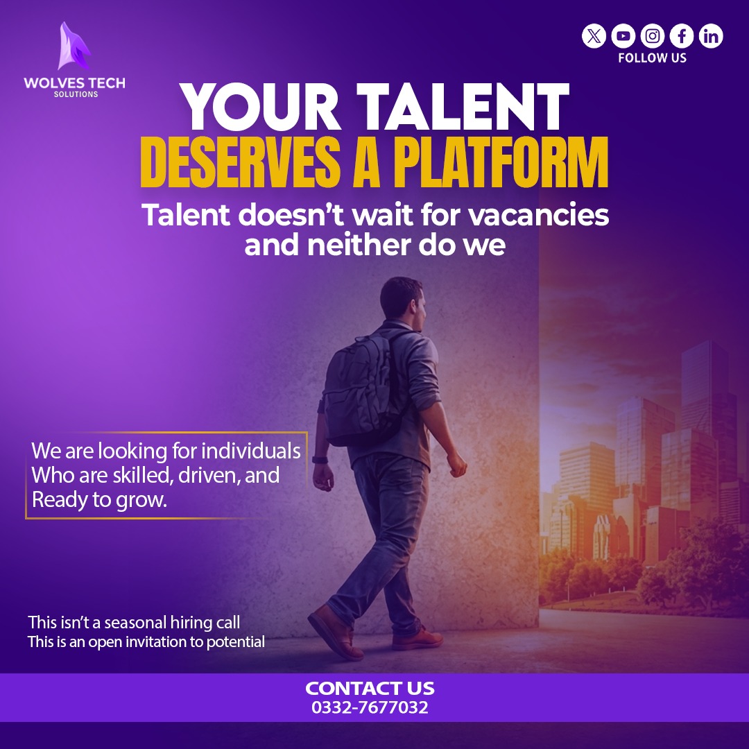 WolvesSolution's tweet photo. Growth doesn’t happen by waiting; it happens by taking action.
Grow Faster, Stand Higher. Build Your Future With Us.
#WolvesTechSolutions #HiringOpportunity #JoinOurTeam #GrowWithUs #BuildYourFuture #CareerGrowth #YoungTalent #CreativeMinds #FutureLeaders https://t.co/x02JcporFK
