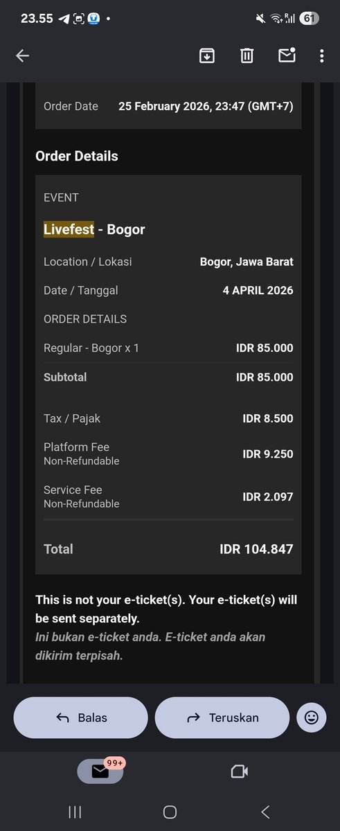 kdynaa's tweet photo. WTS WANT TO SELL
1 Tiket Regular LiveFest Bogor 105k! 

Sabtu, 4 April 
GS: .Feast, Hindia, Lomba Sihir

📲 Tiket punya sendiri karena gabisa dateng huhu 😢
 #feast #hindia #lombasihir #konserbogor #livefest https://t.co/TKPKjEaoUs