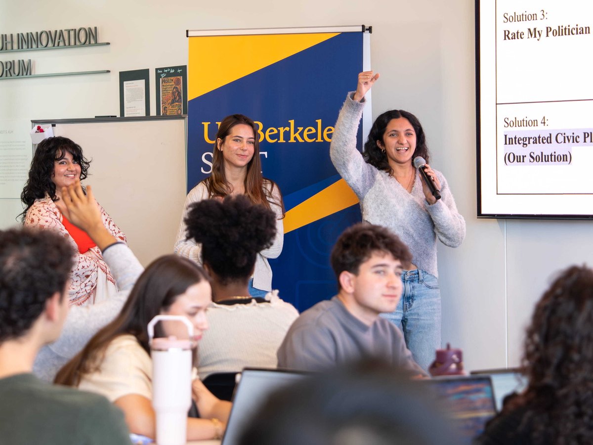 SutardjaCenter's tweet image. What does it look like when students build technology for democracy?

Teams at #UCBerkeley #SCET presented Spring 2026 midterm projects on #misinformation, #civicparticipation, and #policyaccess. Excited to see these ideas grow.
@gertchristen @KCBansak
hubs.li/Q048ZfRz0