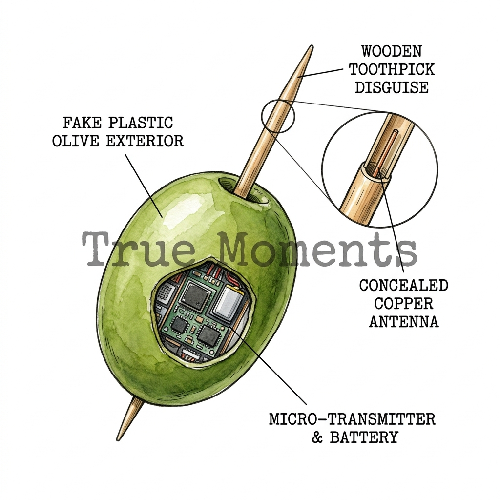EvanKirstel's tweet image. The CIA once bugged martinis. Yes, really.

In the 1960s, they built a fake olive with a hidden mic—and the toothpick was actually the antenna. Drop it in a diplomat’s drink, listen from a van outside.

Shaken, stirred… and surveilled. 🍸🎙️

#ColdWar #SpyTech #CIA #Espionage