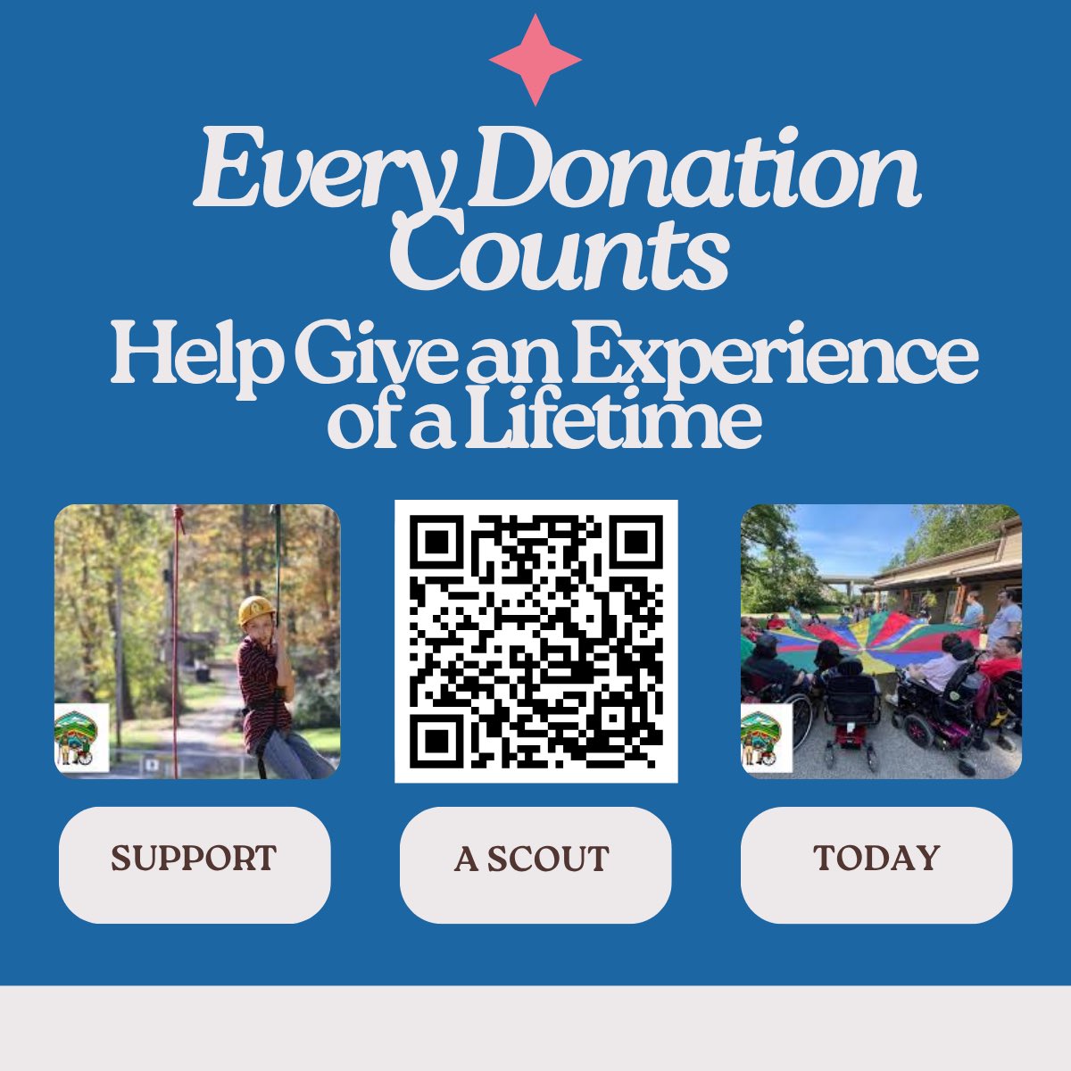 Looking for a quick and easy way to make a difference? Simply scan the QR code to donate and support the Trailblazer program! Your contribution helps give kids access to meaning camp experiences and opportunities they may not have otherwise❤️