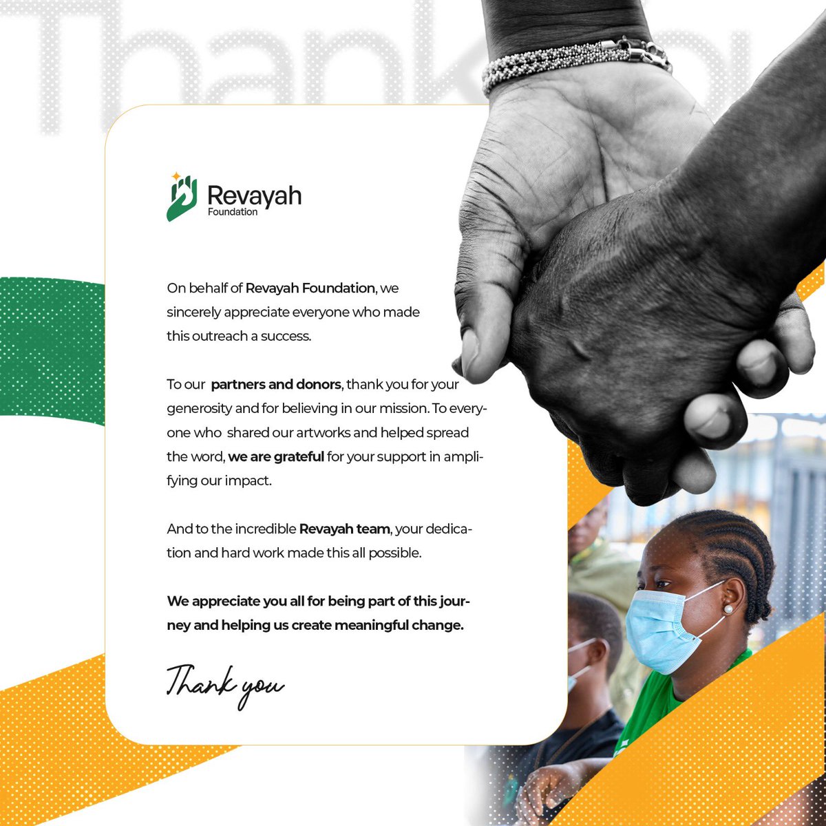 RevayahFdn's tweet photo. We really do appreciate 💚💛 https://t.co/ALaNh6aSsB