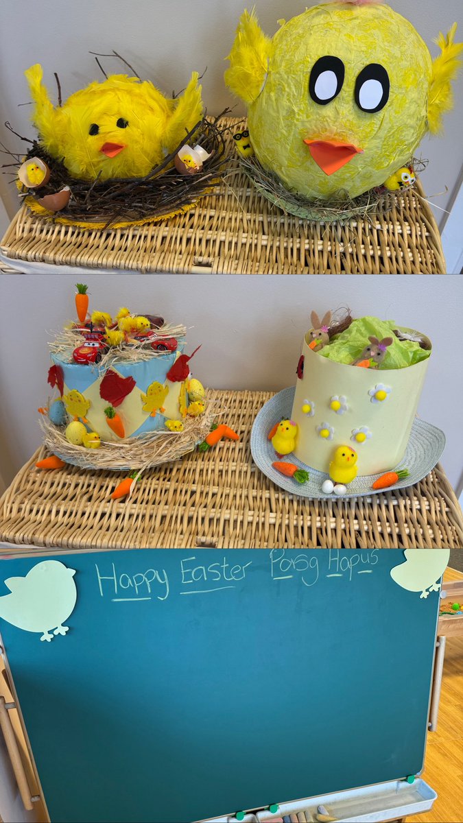 Buttercups2018's tweet photo. We’ve had a lovely day today celebrating Easter. We took part in a bonnet parade &amp; an Easter egg hunt. The children made fantastic bonnets &amp; baskets to collect their eggs. 
Just a reminder that the nursery is closed on 3rd &amp; 6th April. We hope you have a lovely Easter weekend!🐣 https://t.co/zxGBSapbpu