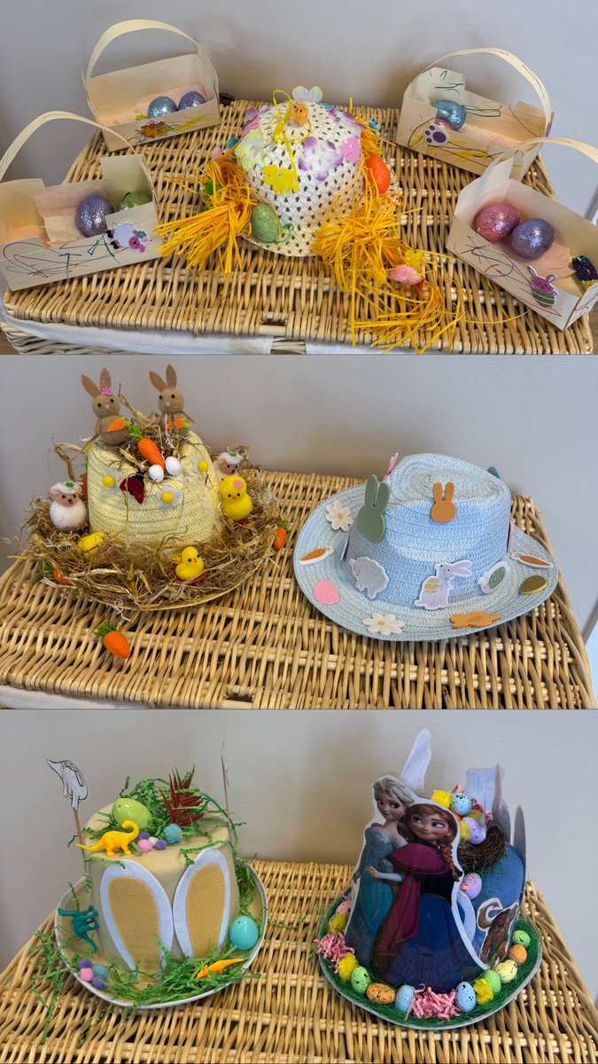 Buttercups2018's tweet photo. We’ve had a lovely day today celebrating Easter. We took part in a bonnet parade &amp; an Easter egg hunt. The children made fantastic bonnets &amp; baskets to collect their eggs. 
Just a reminder that the nursery is closed on 3rd &amp; 6th April. We hope you have a lovely Easter weekend!🐣 https://t.co/zxGBSapbpu