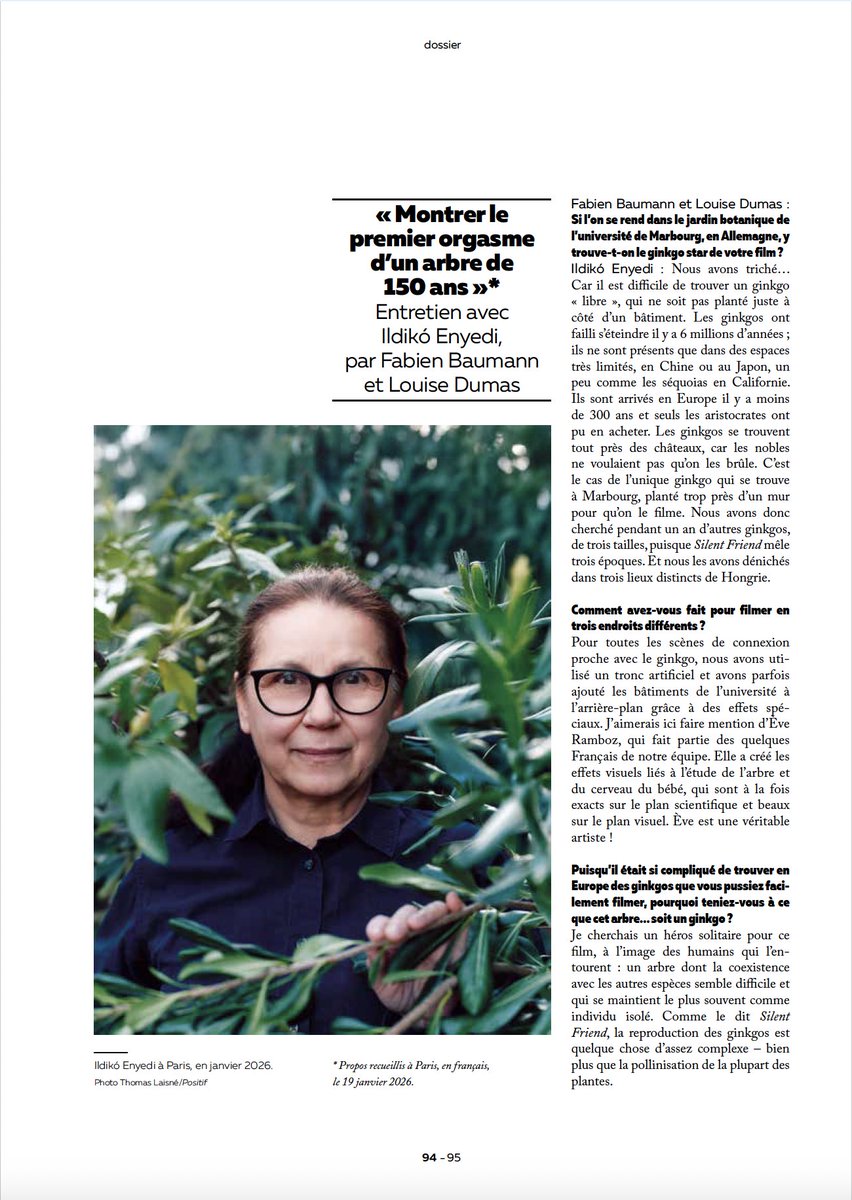 philippe_rouyer's tweet photo. Grande célébration de «Silent Friend» dans @RevuePositif. Avec la couverture un long entretien et carrément un dossier de 25 pages sur Ildikó Enyedi, la réalisatrice de cette grande odyssée dont un vénérable Gingko est le héros https://t.co/zXRkhtPMbB