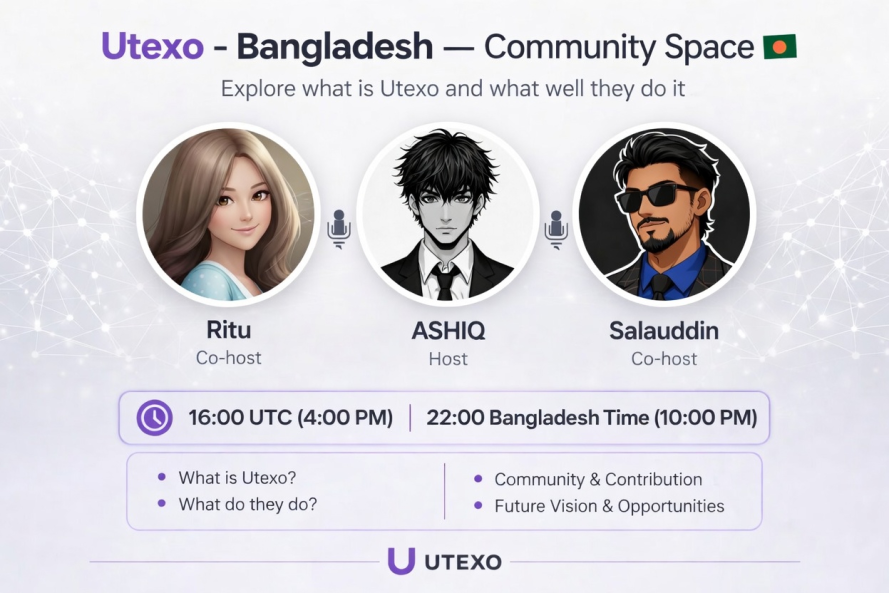 Ashik1x2x3x's tweet photo. We’re hosting a space on Utexo 🇧🇩

🎙️ Host: ASHIQ
🎧 Co-hosts: Ritu &amp; Salauddin
🕒 4:00 PM UTC | 10:00 PM BD Time

We’ll cover:
• What Utexo is
• How it works
• Community opportunities
• Future vision
Set your reminder ⏰ — this is going to be BIG 🚀 https://t.co/RfJXKTqFd3