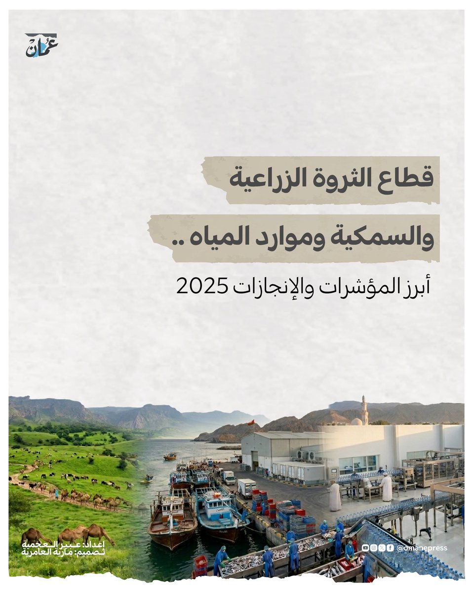 OmanEPress's tweet photo. 🔷سلطنة عُمان تعزز قطاع الثروة الزراعية والسمكية وموارد المياه، مستفيدة من تنوعها البيئي ومقوماتها الإنتاجية مع استمرار التوجهات الاستراتيجية لتطوير القطاع ورفع كفاءته.
#جريدة_عُمان 

🔹 للاطلاع على المنشور كاملاً⤵️
https://t.co/vMjKxIuApW

🔹📰 للقراءة: https://t.co/lOwa7tGxXR https://t.co/kwaNYvKyyI
