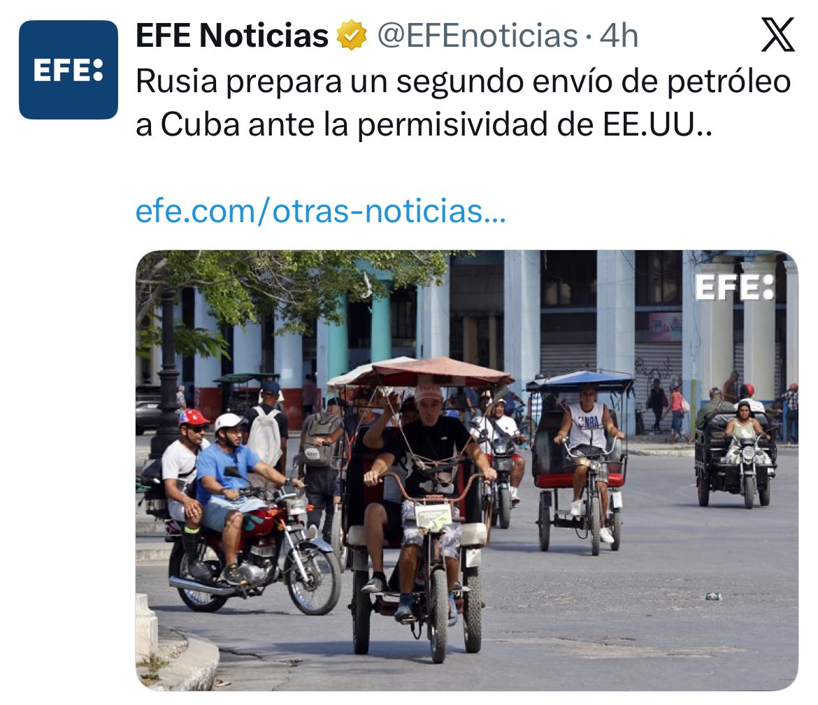 .<a href="/EFEnoticias/">EFE Noticias</a> ni se esfuerza en ocultar su posición política. 
Llama “permisividad” a la conducta  cruel y criminal de EEUU. No puede llamarse así a la ruptura flagrante del derecho internacional y la imposición de un castigo colectivo contra el pueblo cubano.
#CubaVencerá