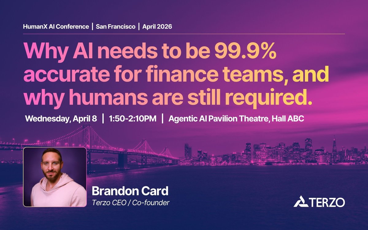 TerzoHQ's tweet image. Our Founder &amp;amp; CEO, Brandon Card, is taking the stage at next week to talk about what that means for AI adoption - and why the bar for accuracy, governance, and accountability in finance isn't negotiable.

See you at HumanX. 🤝

#HumanX #Terzo #MakeDataDance #NirvanAI