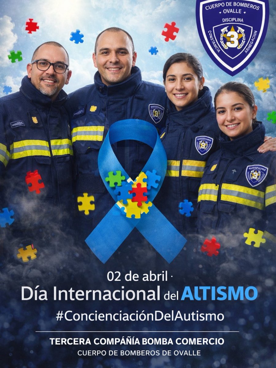 La Tercera Compañía Bomba Comercio del Cuerpo de Bomberos de Ovalle se suma con profundo compromiso al Día Internacional de la Concienciación sobre el Autismo, reafirmando su vocación de servicio no solo en emergencias, sino también en el apoyo y respeto hacia toda la comunidad.