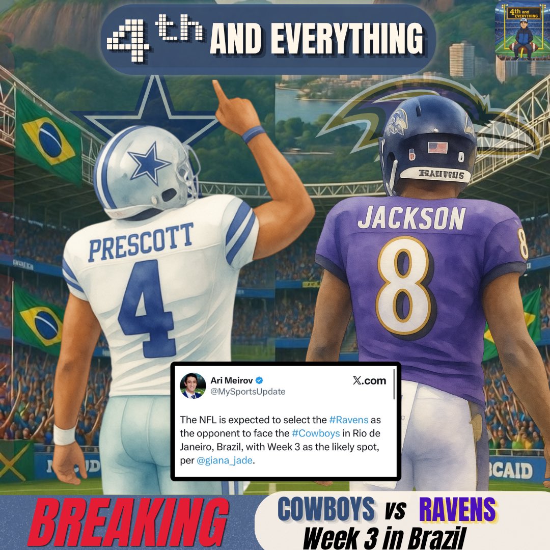 4thEverything's tweet photo. The Cowboys and Ravens are set to play Week 3 in Brazil….

This will be the 9th International game set in the 2026 season. https://t.co/zDLaU3TrpM