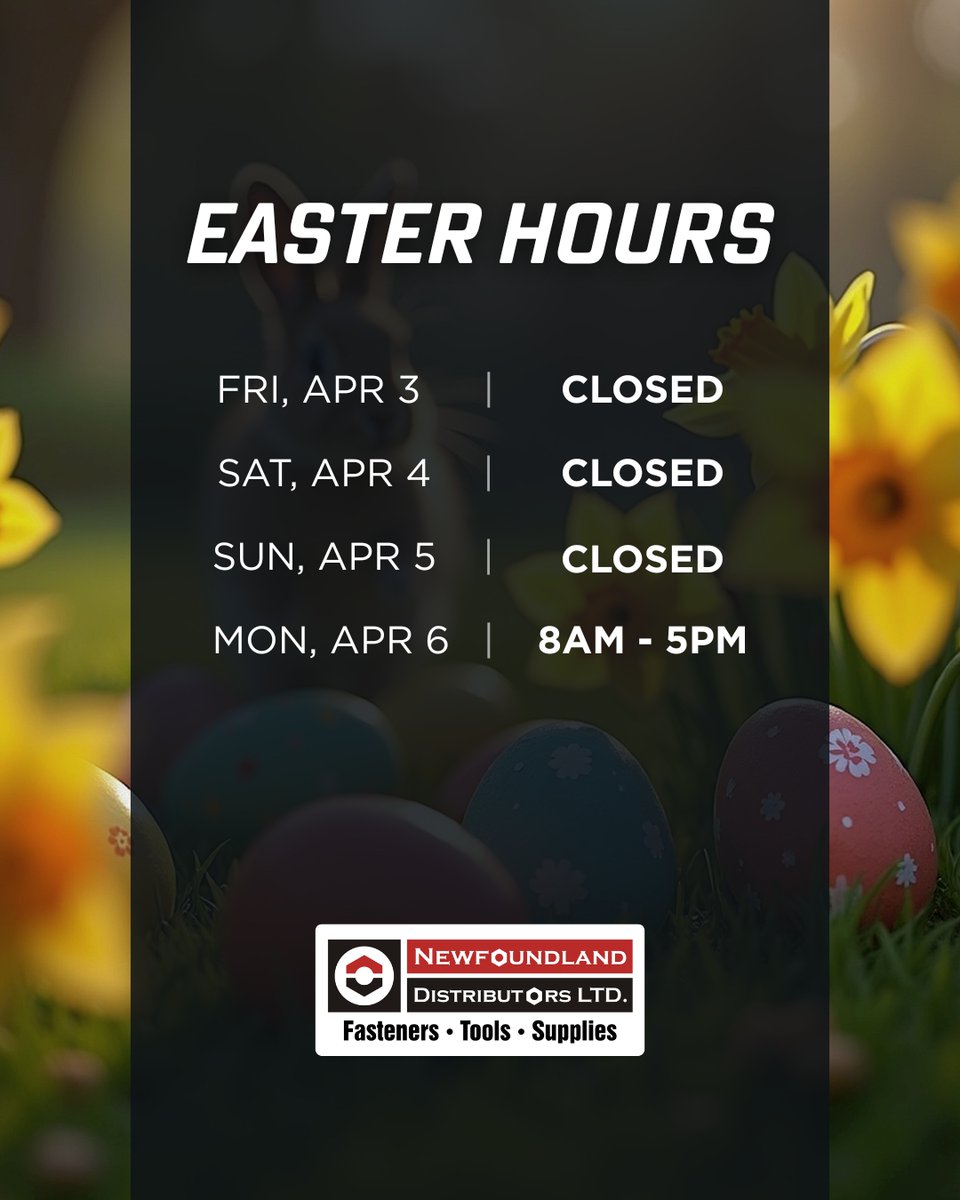 The Easter long weekend is here and our team is taking a well deserved break! 🐰

Please note our holiday hours:
Closed from Friday, April 3 - Sunday, April 5
Open Monday, April 6, 8AM-5PM

We hope you have a great Easter! 🐣 

#HappyEaster #HolidayHours
