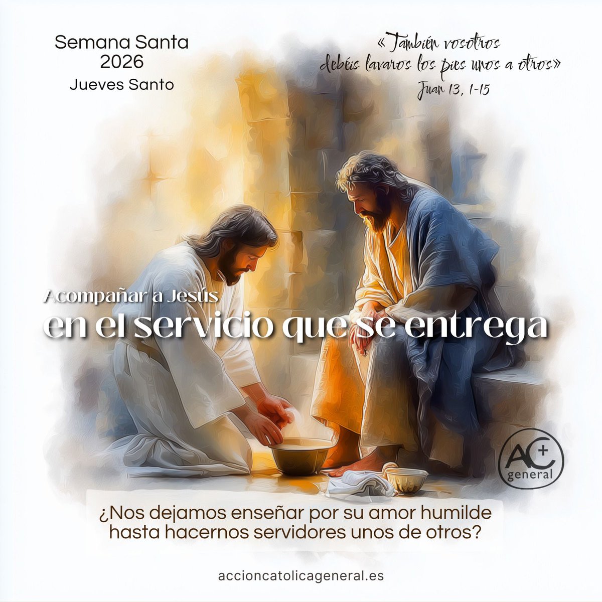 ACGMalaga's tweet photo. 🍞💧 JUEVES SANTO 
“También vosotros debéis lavaros los pies unos a otros” (Jn 13, 1-15)

Jesús nos invita a cuidar, a entregarnos sin esperar nada a cambio. El servicio no es debilidad, es la forma más grande del amor.
✨

#CompartiendoCaminosAcompañandoEsperanzas https://t.co/sV8Bz8fjtg