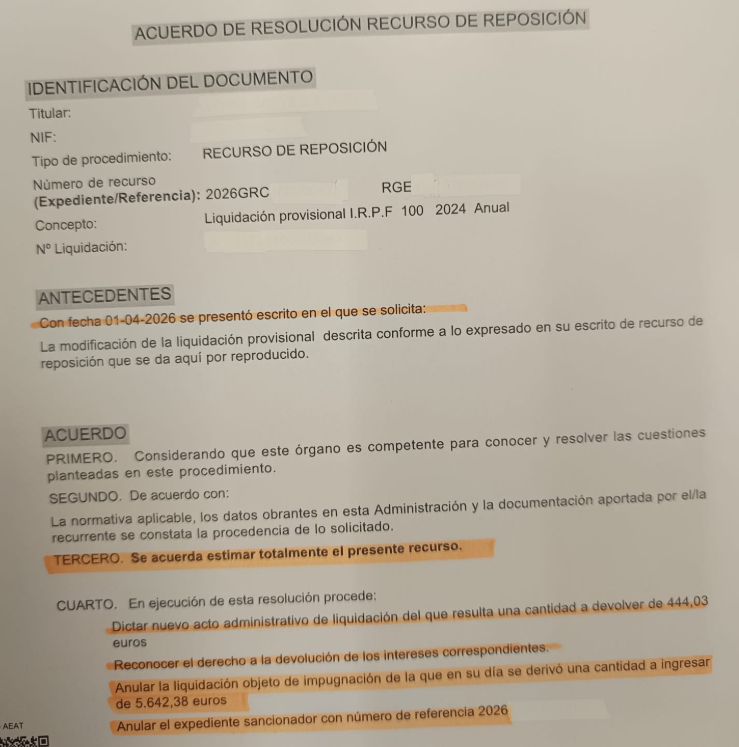 JUANMA_EXTERIOR's tweet photo. La AEAT me acaba de ESTIMAR totalmente un RECURSO DE REPOSICION en menos de 24 H.
Rápido, pedid un deseo.
#clientscontents https://t.co/gi8A9vEK1M