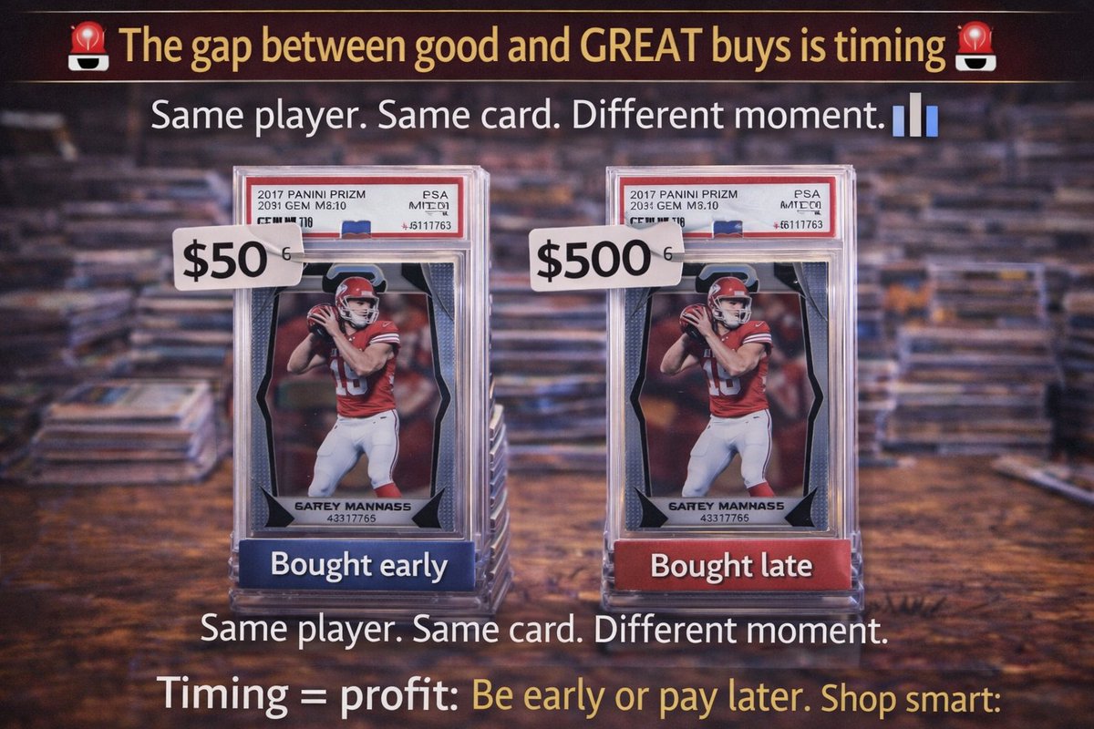 CardCrateSports's tweet image. 🚨 The gap between good and GREAT buys is timing 🚨

Same player. Same card. Different moment. 📊

Timing = profit.

Be early or pay later.

Shop smart: cardcrateusa.com

#sportscards #thehobby #cardcollecting #tradingcards #sportscardmarket