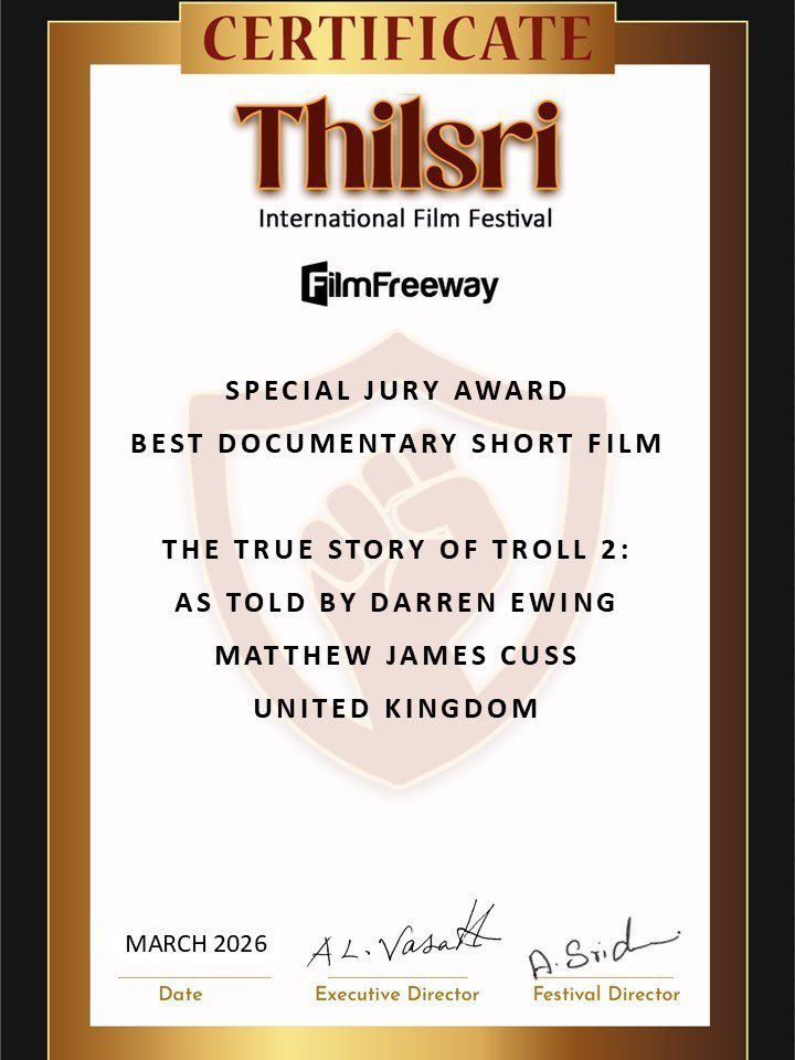 m_cuss's tweet photo. Troll 2 documentary doing really well at festivals - can’t wait to share it with you at screenings and online. Soon! Then I’m going to eat you….oh my gawwddddd! #troll2 #shortfilms #documentary https://t.co/AscwpX3u2r