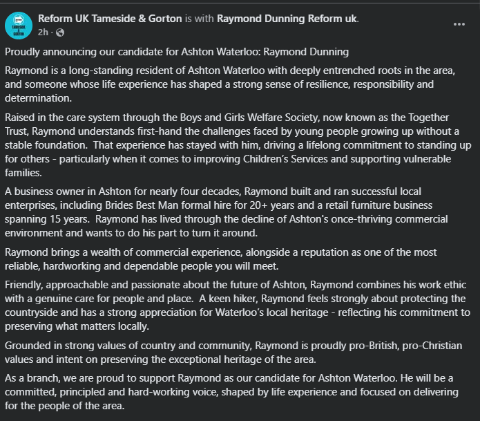 Tameside and Gorton Branch Reform UK tweet media