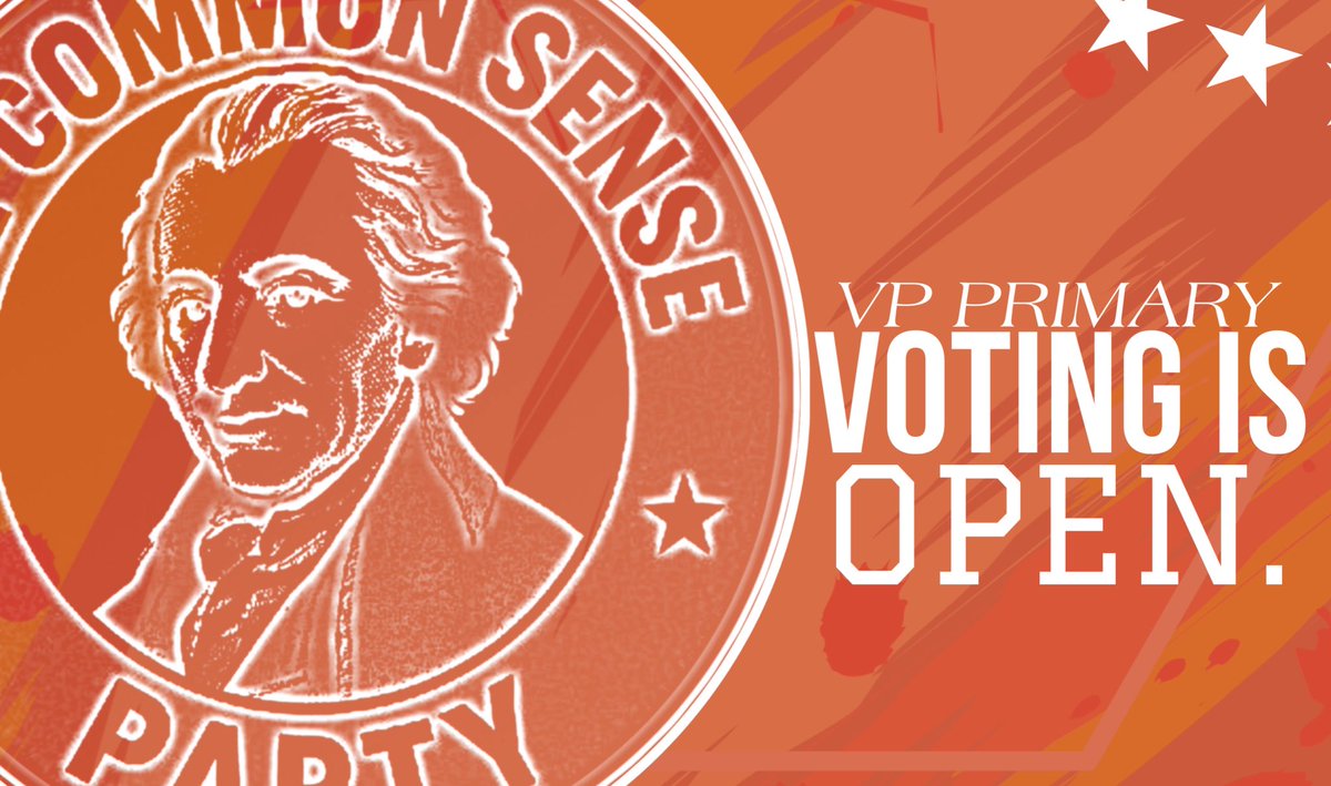 Common sense VP PRIMARIES are OPEN! 

Members, go out and cast your ballot for your choice to represent Common Sense in our nation’s most honorable office.