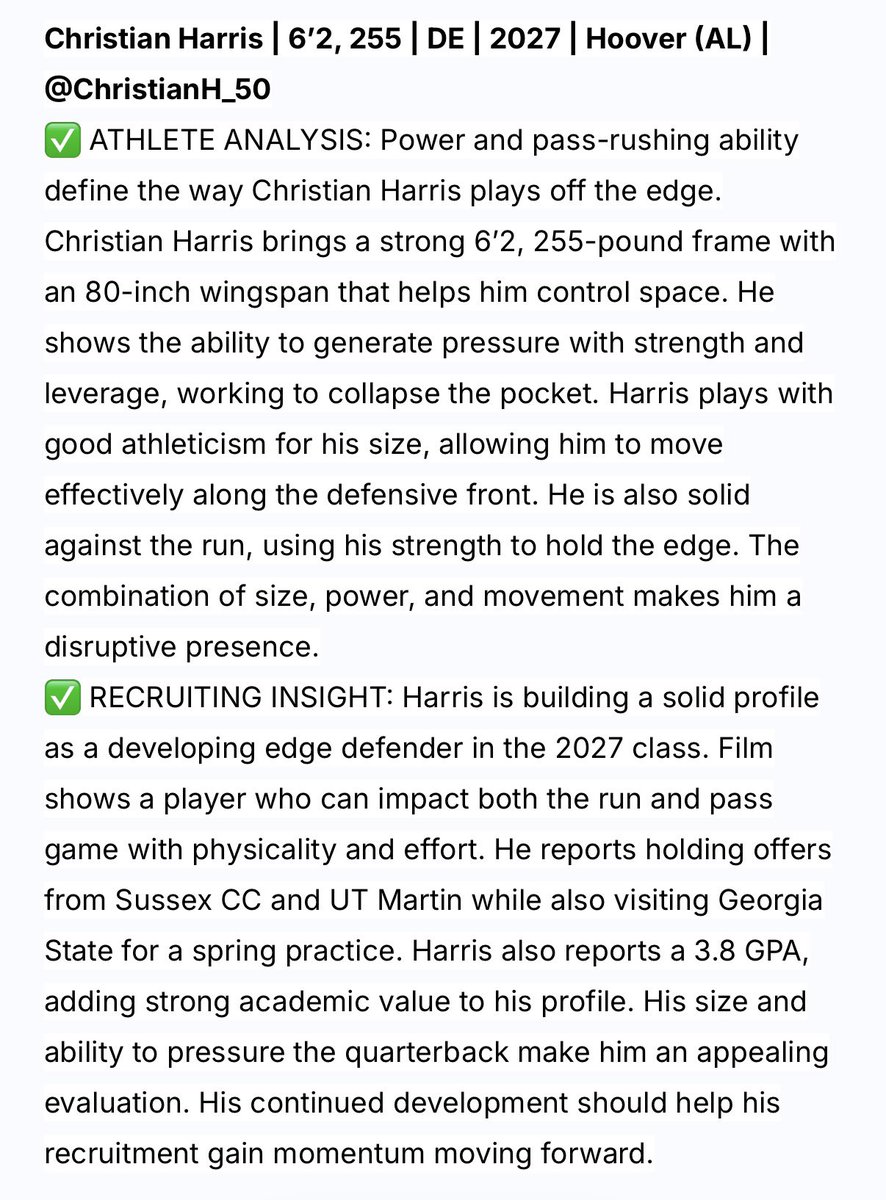 ChristianH_50's tweet photo. Appreciate the write up @sixstarfootball!
#stillworking
@BucsFootball @RecruitHoover @coachCEnglish @5StarScouting @Coach_Reeves21 @CoachEdgar2 @DexPreps @coachbradpounds @CoachHallfordSC @CoachL__ @Tyler_NPreps @NP4Football_OT @AL7AFootball @TopPreps @Marcusdent93 https://t.co/qq3LKBS0vl