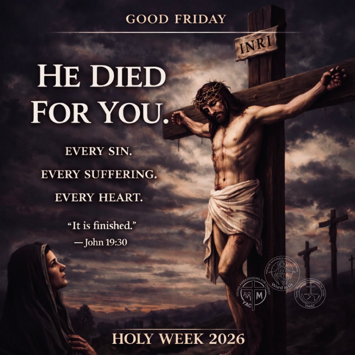 WORDinUS's tweet image. GOOD FRIDAY 

He did not stay on the Cross… because He had to.

He stayed… because of you.

Every sin.
Every fall.
Every hidden struggle— He carried it all. 

Not the end… but the fulfillment of love.

#GoodFriday #HolyWeek2026
#YAC #YMAC #WordInUs