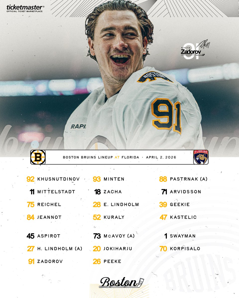 NHLBruins's tweet photo. All lined up in Sunrise. https://t.co/JKb6XZnO7Q