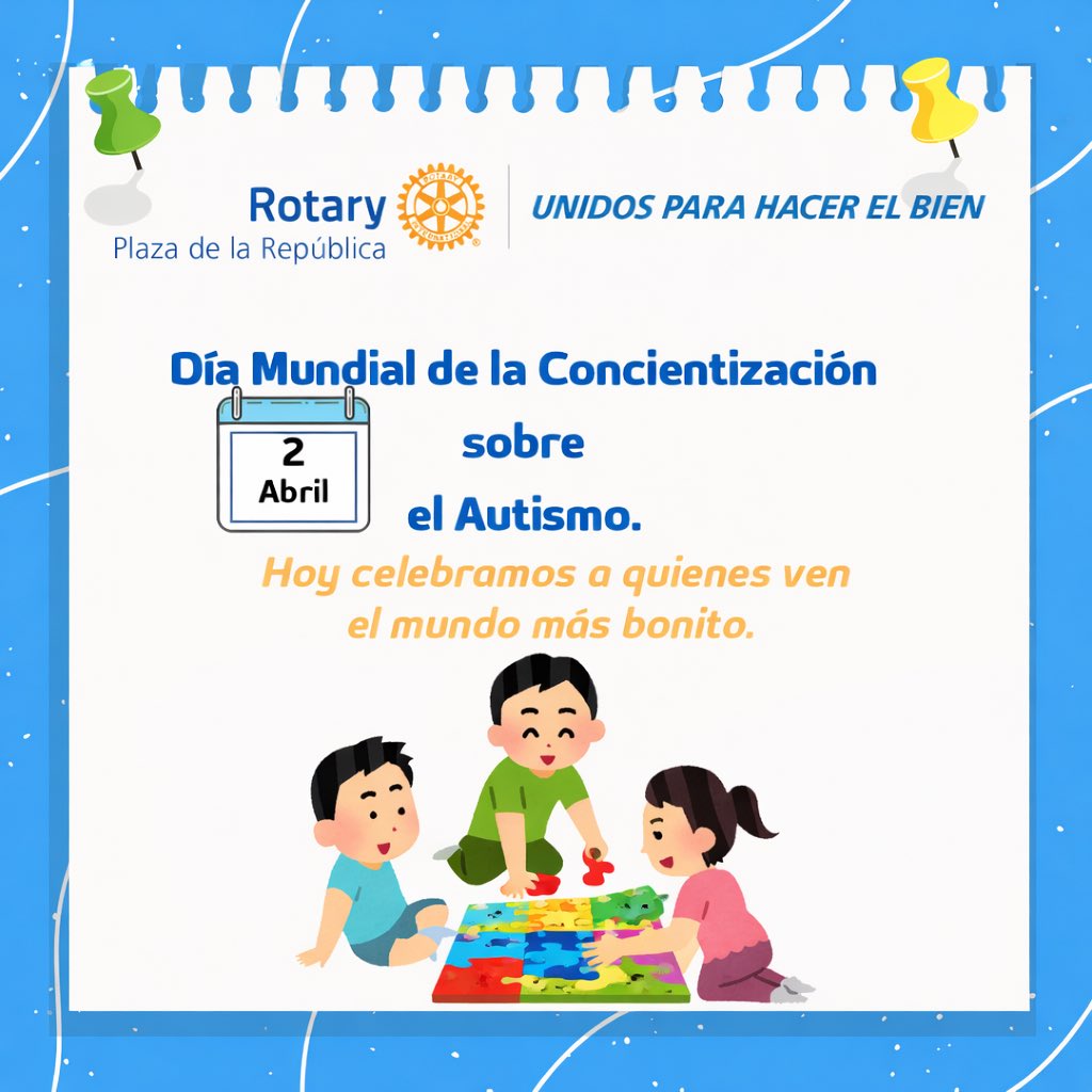 Cada persona con #autismo es única y puede experimentar diferentes desafíos y fortalezas. 

Respetemos todas las neurodivergencias. Por un mundo más inclusivo. 

#TheWorldNeedsMoreRotarians 🌎 
#RotaryInternational
#CRPlazaDeLaRepública
D. 4170 ⚙️🤜🏻🤛🏻 🇲🇽