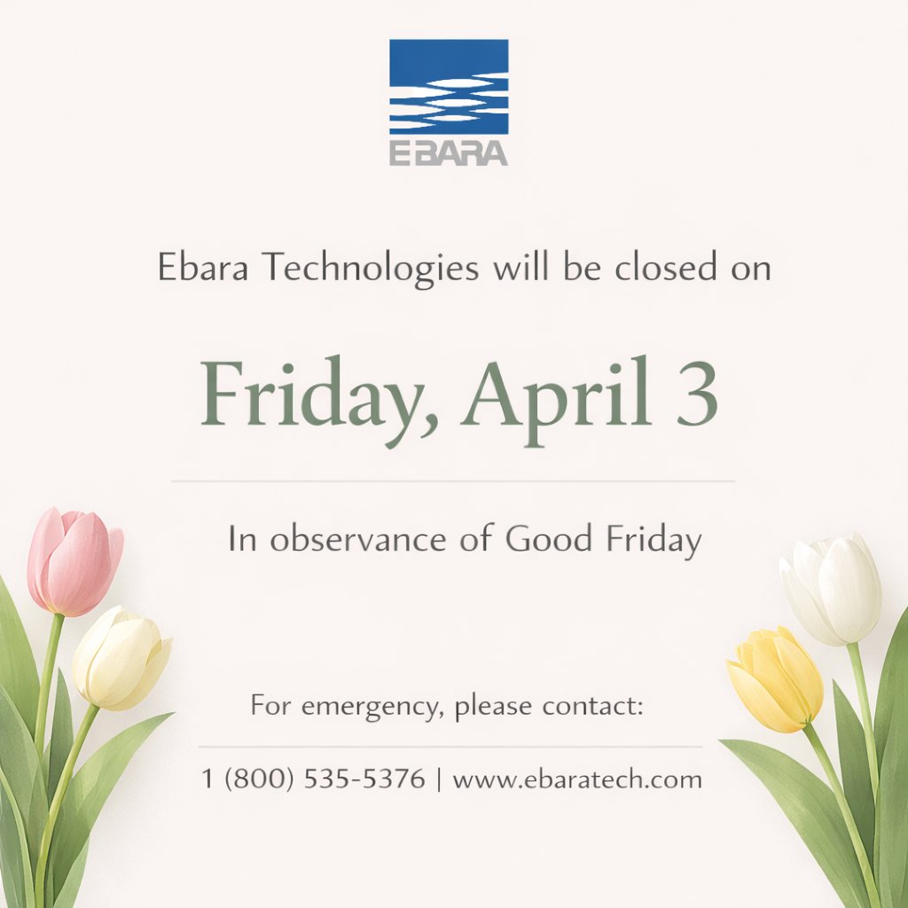 EbaraTechSac's tweet photo. In observance of Good Friday, Ebara Technologies will be closed on Friday, April 3.

We will reopen and resume normal business hours on Monday, April 6.

If you need immediate assistance, please contact us at:
1 (800) 535-5376 | https://t.co/Vv0JvWheIj https://t.co/W3mHqz5TEu