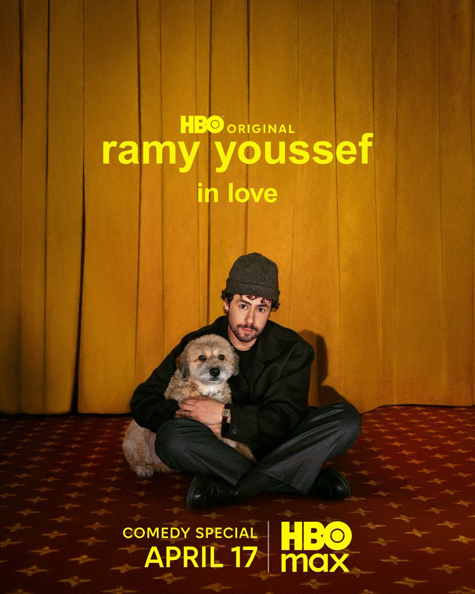 TheCinemaSpot's tweet image. Here is the official poster for @ramy’s third hour-long @HBO stand-up comedy special, #InLove, directed and executive produced by Christopher Storer, premiering on April 17th!